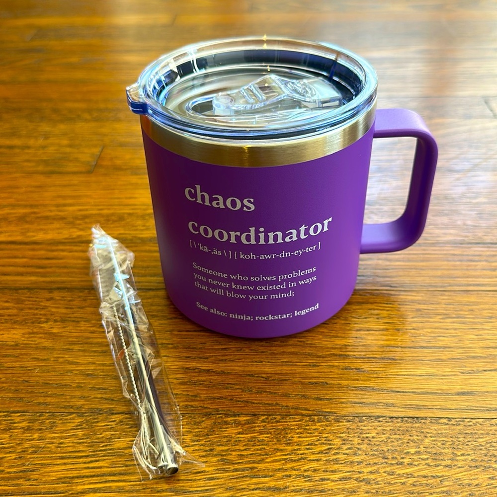 Chaos Coordinator Purple Hot and Cold Stainless Steel Tumbler Cup New in Box